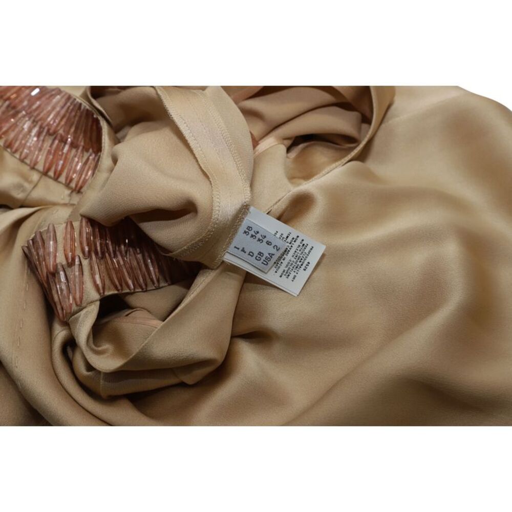 Alberta Ferretti Embellished Neck Detail Belted Dress in Beige Silk - Picture 4 of 6